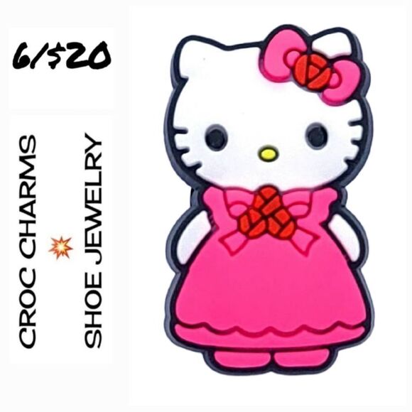 6/$20 Hello Kitty 😺 Bogg Bag Charm 👜 Croc Shoe Jewelry Jibbitz Pink Dress - Picture 1 of 4